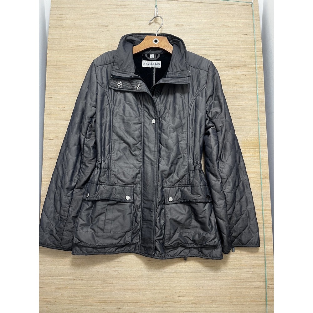 Pendleton Jacket Womens Medium Black Quilted Fleece Lined Full Zip P73038 Fall‎